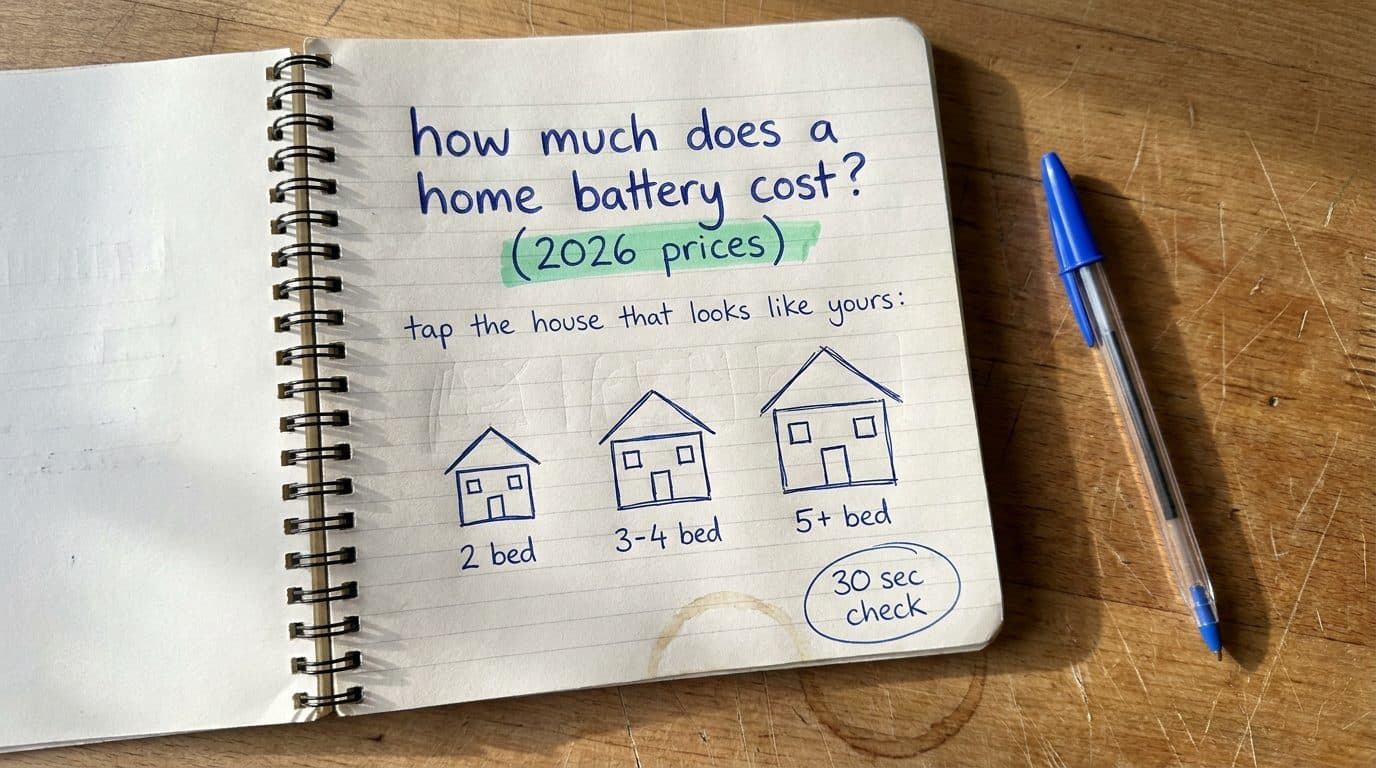 Home battery pricing worked out on paper beside a calculator